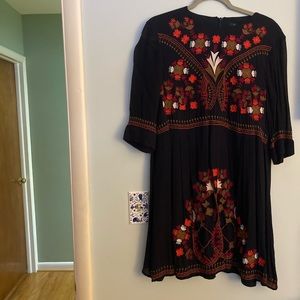 French connection sheer sleeved dress in navy. Size US 12